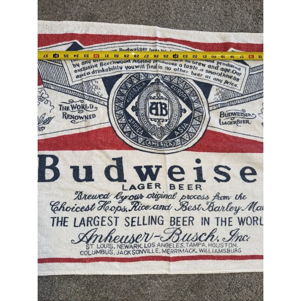 Vtg Budweiser Lager Beer Bar Towel 51x25”  Anheuser-Busch Promo Decor Lt Weight
